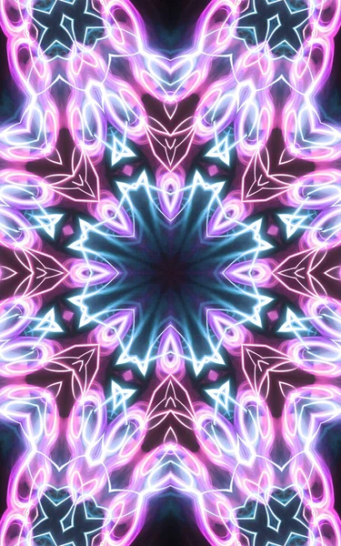 Esoteruc Magický Neon Zářící Geometrický Mandala Fantasy Fraktál Abstraktní Pozadí — Stock fotografie