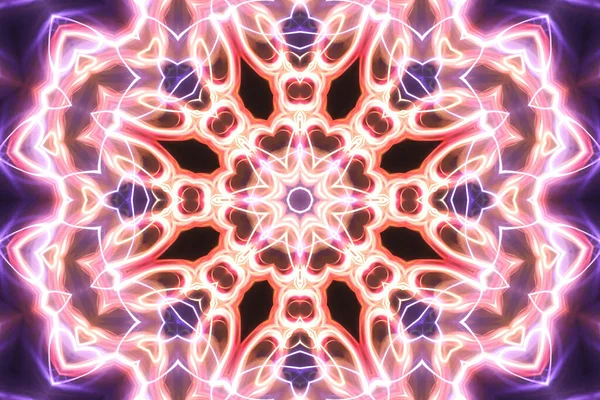 Esoteruc Magico Neon Incandescente Mandala Geometrico Fantasy Frattale Sfondo Astratto — Foto Stock