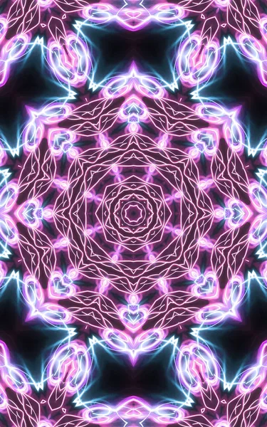 Esoteruc Magický Neon Zářící Geometrický Mandala Fantasy Fraktál Abstraktní Pozadí — Stock fotografie