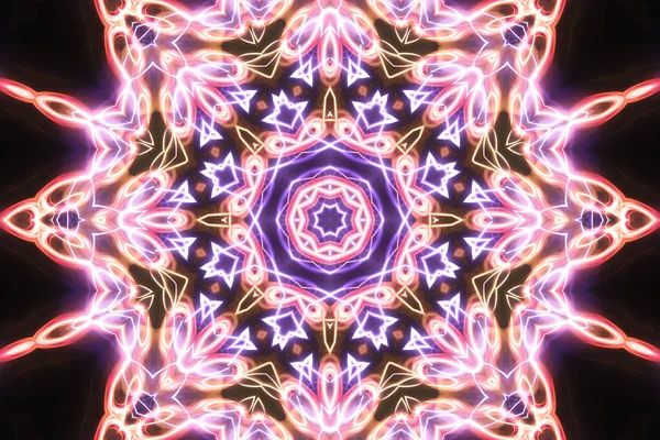 Ezoteruc Mágikus Neon Világító Geometrikus Mandala Fantasy Fraktál Absztrakt Háttér — Stock Fotó