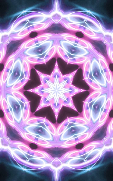 Esoterik Magische Neon Glühende Geometrische Mandala Fantasie Fraktal Abstrakter Hintergrund — Stockfoto