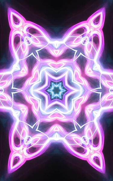 Esoteruc Magický Neon Zářící Geometrický Mandala Fantasy Fraktál Abstraktní Pozadí — Stock fotografie