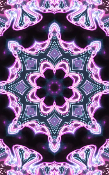 Ezoteruc Mágikus Neon Világító Geometrikus Mandala Fantasy Fraktál Absztrakt Háttér — Stock Fotó