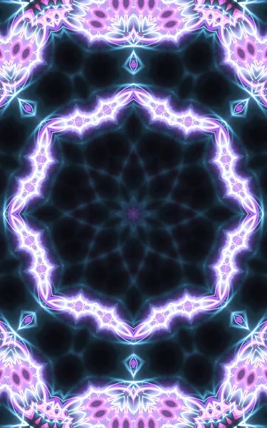 Esrarengiz Sihirli Neon Parlayan Geometrik Mandala Fantezi Fraktal Soyut Arkaplan — Stok fotoğraf