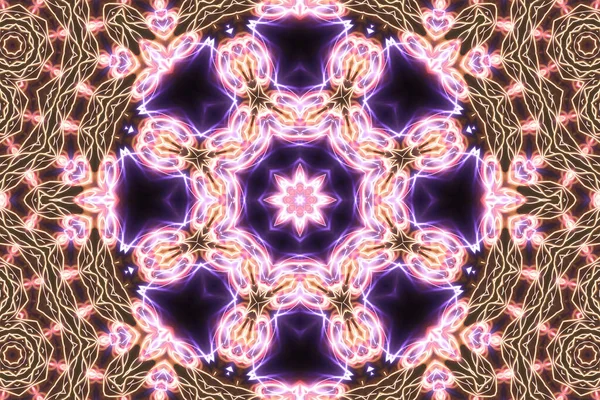 Esoteruc Magico Neon Incandescente Mandala Geometrico Fantasy Frattale Sfondo Astratto — Foto Stock