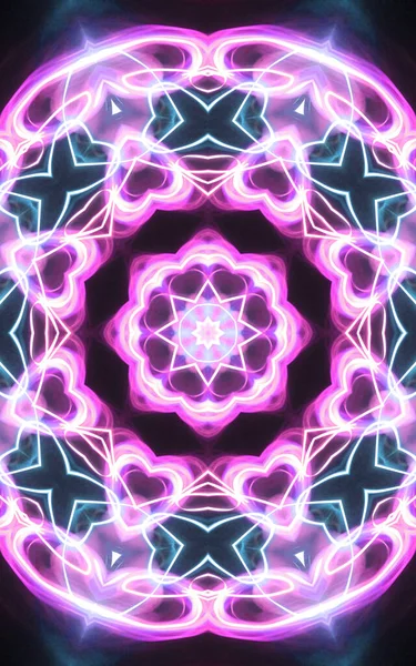 Magia Esotérica Neón Brillante Mandala Geométrica Fantasía Fractal Fondo Abstracto — Foto de Stock