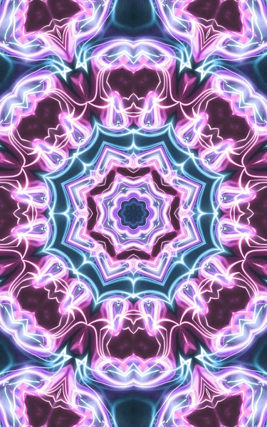 Esoteruc Magico Neon Incandescente Mandala Geometrico Fantasy Frattale Sfondo Astratto — Foto Stock