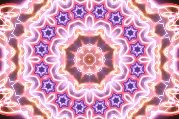 Esoteruc Magic Neon Glowing Geometric Mandala Fantasy Fractal Abstract Background — Stock Photo, Image