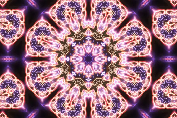 Ezoteruc Mágikus Neon Világító Geometrikus Mandala Fantasy Fraktál Absztrakt Háttér — Stock Fotó