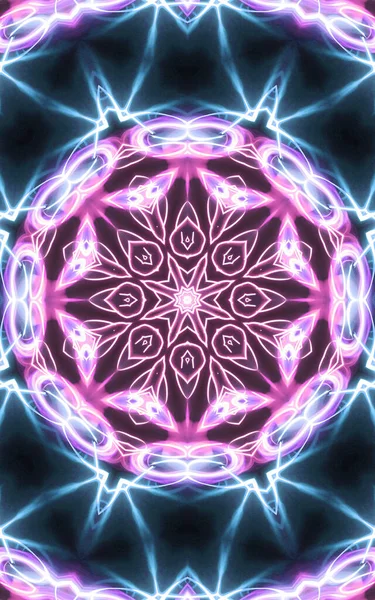 Esoteruc Magický Neon Zářící Geometrický Mandala Fantasy Fraktál Abstraktní Pozadí — Stock fotografie