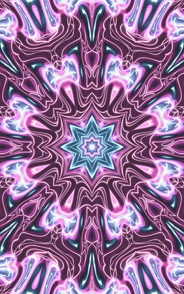 Esoteruc Magico Neon Incandescente Mandala Geometrico Fantasy Frattale Sfondo Astratto — Foto Stock