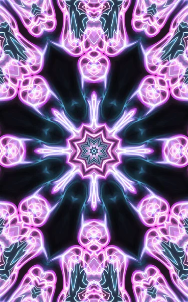 Sihir Esoteruc Neon Bersinar Geometris Mandala Fantasi Fraktal Latar Belakang — Stok Foto