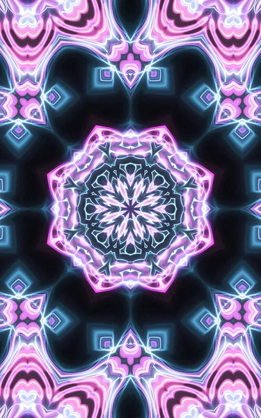 Esoteruc Magic Neon Glowing Geometric Mandala Fantasy Fractal Abstract Background — Stock Photo, Image