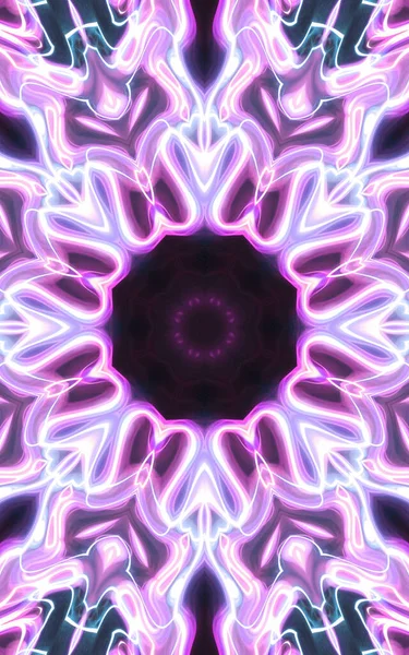 Néon Mágico Esotérico Brilhante Mandala Geométrica Fantasia Fractal Contexto Abstrato — Fotografia de Stock