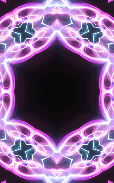 Esoteruc Magic Neon Glowing Geometric Mandala Fantasy Fractal Abstract Background — Stock Photo, Image