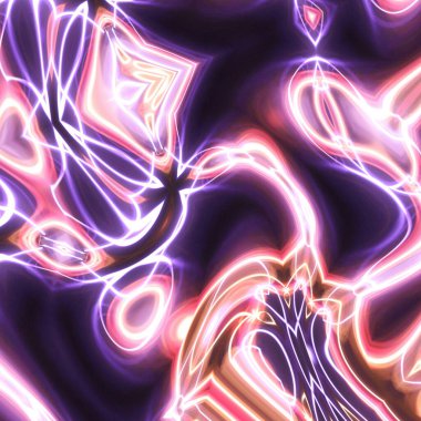 Esrarengiz neon parlayan geometrik soyut arkaplan. Fantezi fraktal kavramı