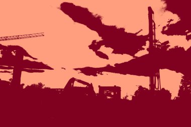 cityscape view in red, duotone concept background  