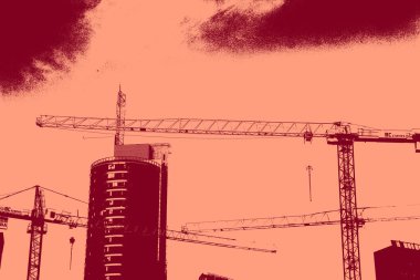 cityscape view in red, duotone concept background  