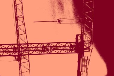 cityscape view in red, duotone concept background  