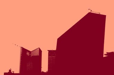 cityscape view in red, duotone concept background  