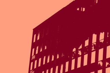 cityscape view in red, duotone concept background  