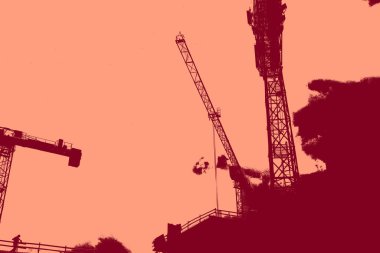 cityscape view in red, duotone concept background  