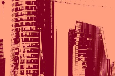 cityscape view in red, duotone concept background  