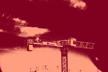cityscape view in red, duotone concept background  