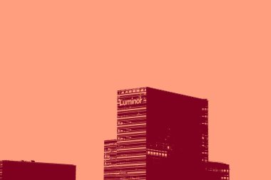 cityscape view in red, duotone concept background  