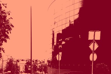 cityscape view in red, duotone concept background  