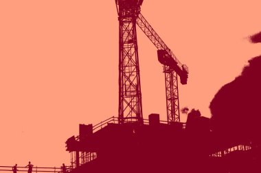 cityscape view in red, duotone concept background  