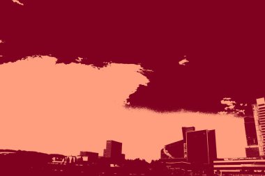 cityscape view in red, duotone concept background  