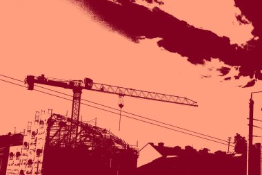 cityscape view in red, duotone concept background  