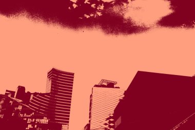 cityscape view in red, duotone concept background  