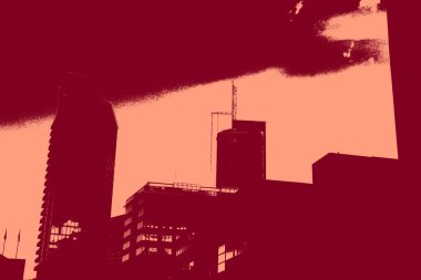 cityscape view in red, duotone concept background  