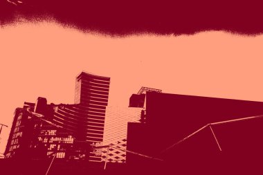 cityscape view in red, duotone concept background  