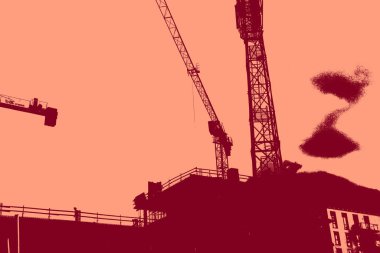 cityscape view in red, duotone concept background  