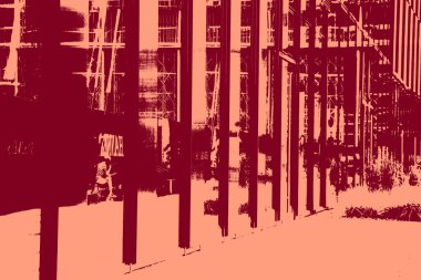 cityscape view in red, duotone concept background  