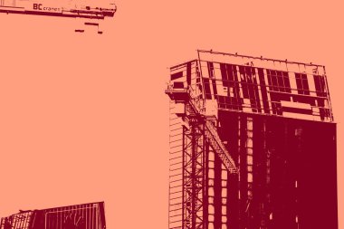 cityscape view in red, duotone concept background  