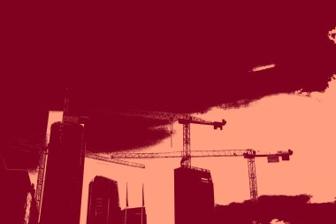 cityscape view in red, duotone concept background  