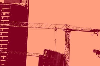 cityscape view in red, duotone concept background  