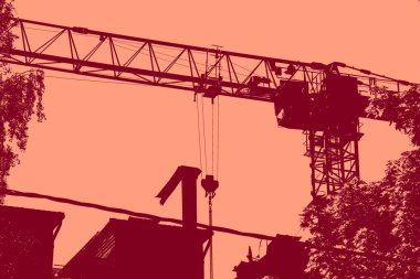 cityscape view in red, duotone concept background  