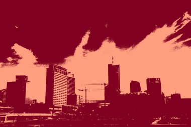 cityscape view in red, duotone concept background  