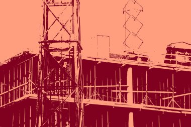 cityscape view in red, duotone concept background  