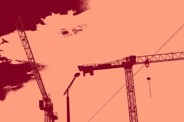 cityscape view in red, duotone concept background  