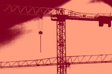 cityscape view in red, duotone concept background  