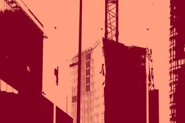 cityscape view in red, duotone concept background  