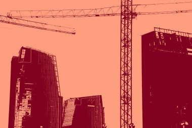 cityscape view in red, duotone concept background  