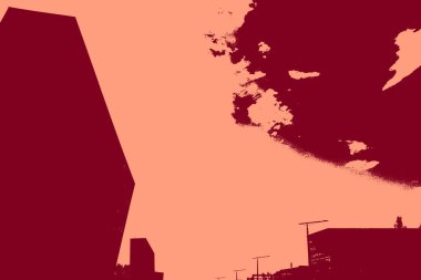 cityscape view in red, duotone concept background  