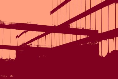 cityscape view in red, duotone concept background  